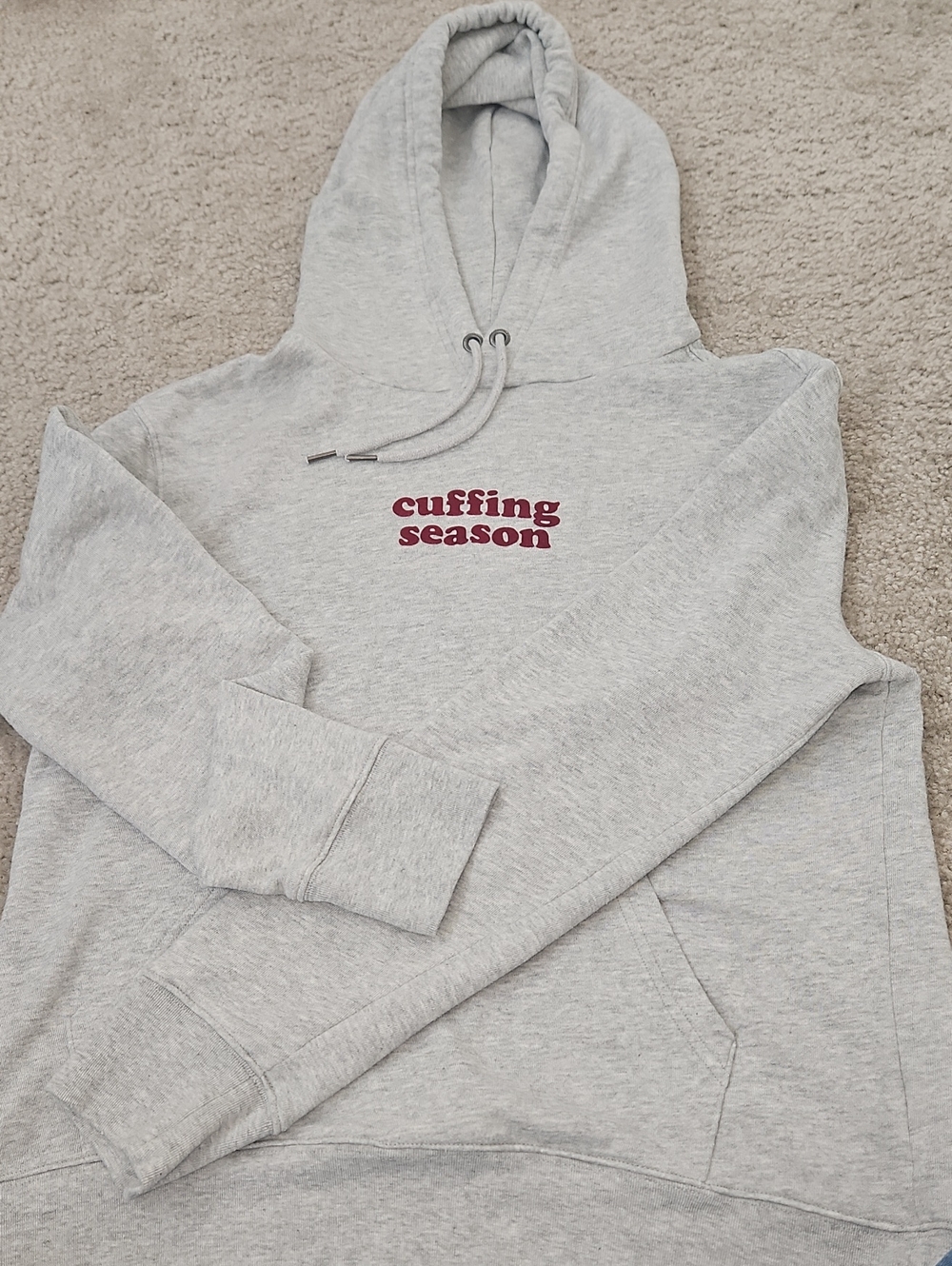 Aeropostale Light Gray Hoodie with Maroon "cuffing season" Chest Script - Women
